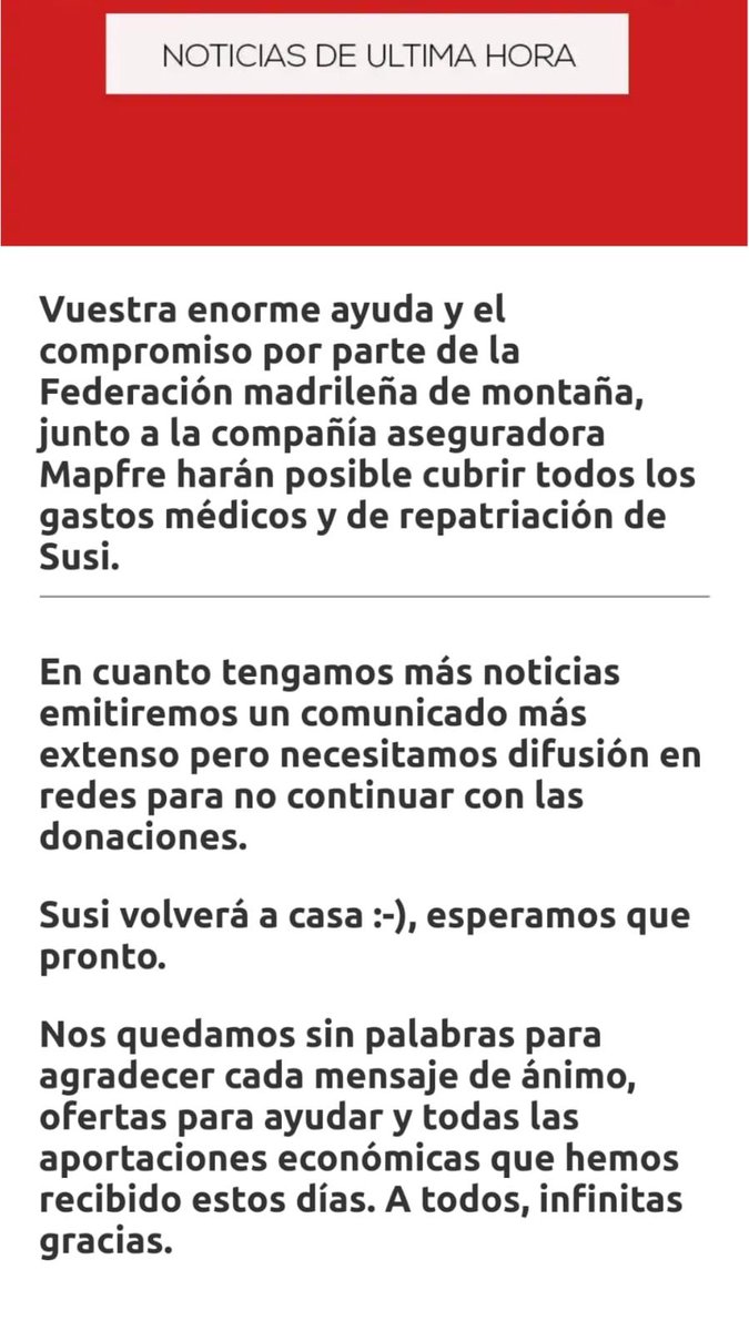 ayudaasusi's tweet photo. Tenemos noticias de última hora: @sebas_alvaro @suarezclimb @hermanospou Muchas gracias de verdad ! https://t.co/jfEiuAJX9R