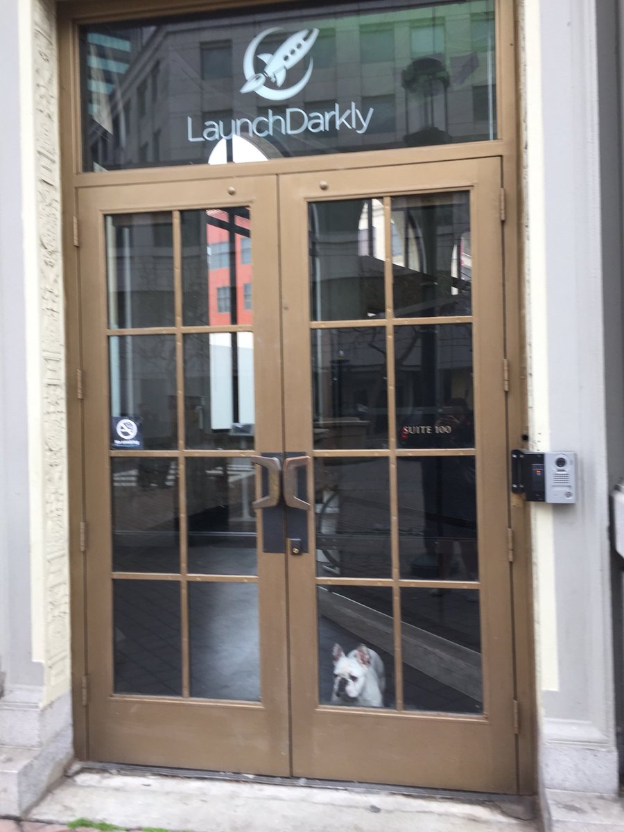 LaunchDoggly on guard at LaunchDarkly HQ