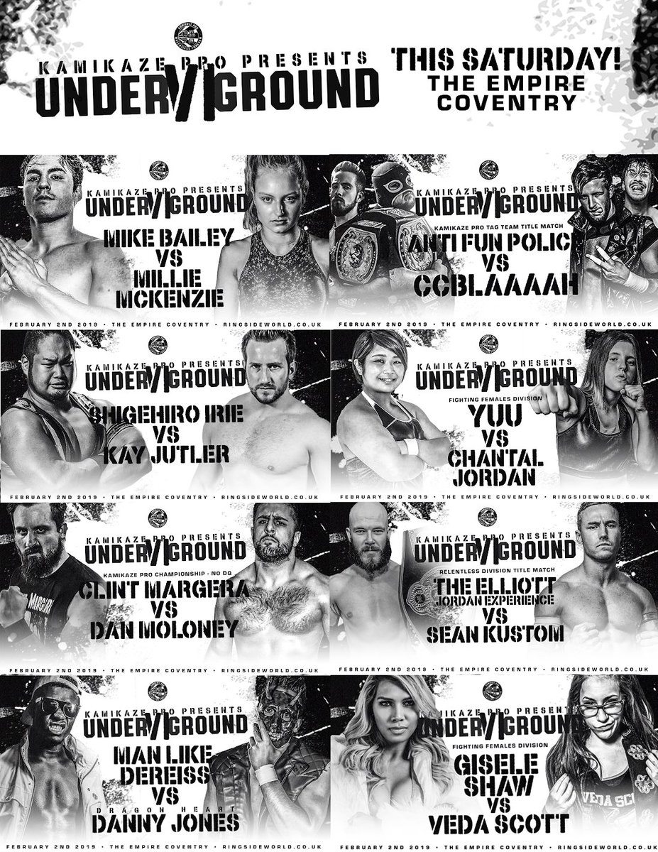 KamikazeProUK's tweet photo. The full card for #UndergroundVI this Saturday @CoventryEmpire 

🔥🔥🔥

Tickets
https://t.co/hhe0VQpAYn https://t.co/vE1beaI2bB