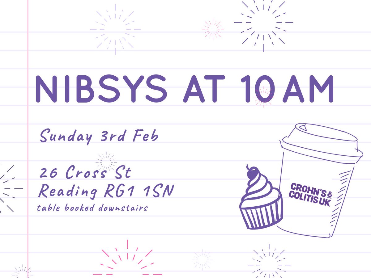 CrohnsColitisBK's tweet photo. Hope to see you all at our next Coffee Morning at Nibsy's on Sunday from 10am! We'll be seated downstairs as always so please do come along π€π #CrohnsDisease #UlcerativeColitis #IBD #Nibsys #CoffeeMorning #Volunteering #Reading https://t.co/Wq537Y7edV