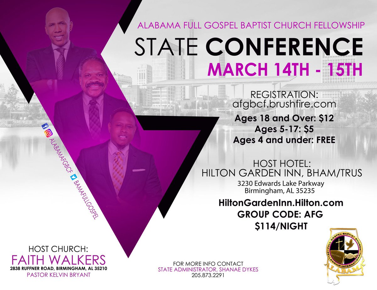 CornerstoneFGBC's tweet photo. TeamCstone, let’s go!! The Alabama Full Gospel Baptist Church Fellowship State Conference is taking place March 14th and 15th in Birmingham, Al. Let’s get registered and make plans to be in attendance.. https://t.co/kQ6cTC2JFy