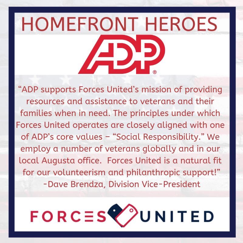 ForcesUnited is thankful for <a href="/ADP/">ADP</a> and <a href="/DBrendza/">Dave Brendza</a> as a community partner. Your continued support helps so many veterans thrive in our local community! #ADP #HomefrontHeroes