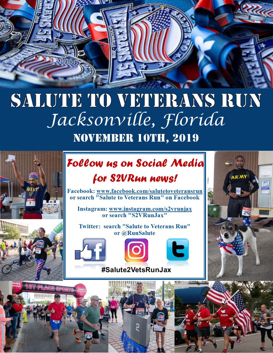 RunSalute's tweet image. We have a date! Mark your calendars for a great run and fun Salute to Veterans! #Salute2VetsRunJax #teamRWB #1stPlaceSports