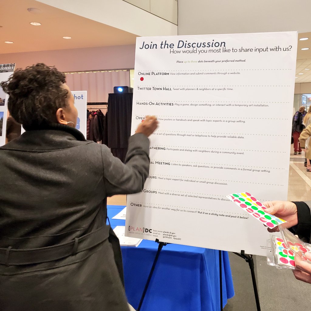 OPinDC's tweet photo. Tell us how YOU would most like to share input with us? We'll be at DC Econ #Unplugged until 7pm! #PlanDC #Open4YouDC https://t.co/qZD6oG36gv