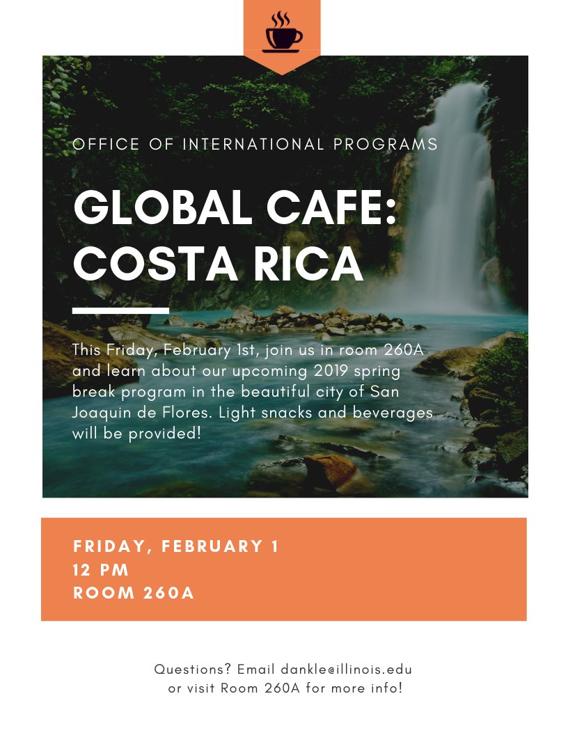 Our Costa Rica Global Cafe is TOMORROW at noon! See you in Room 260A!