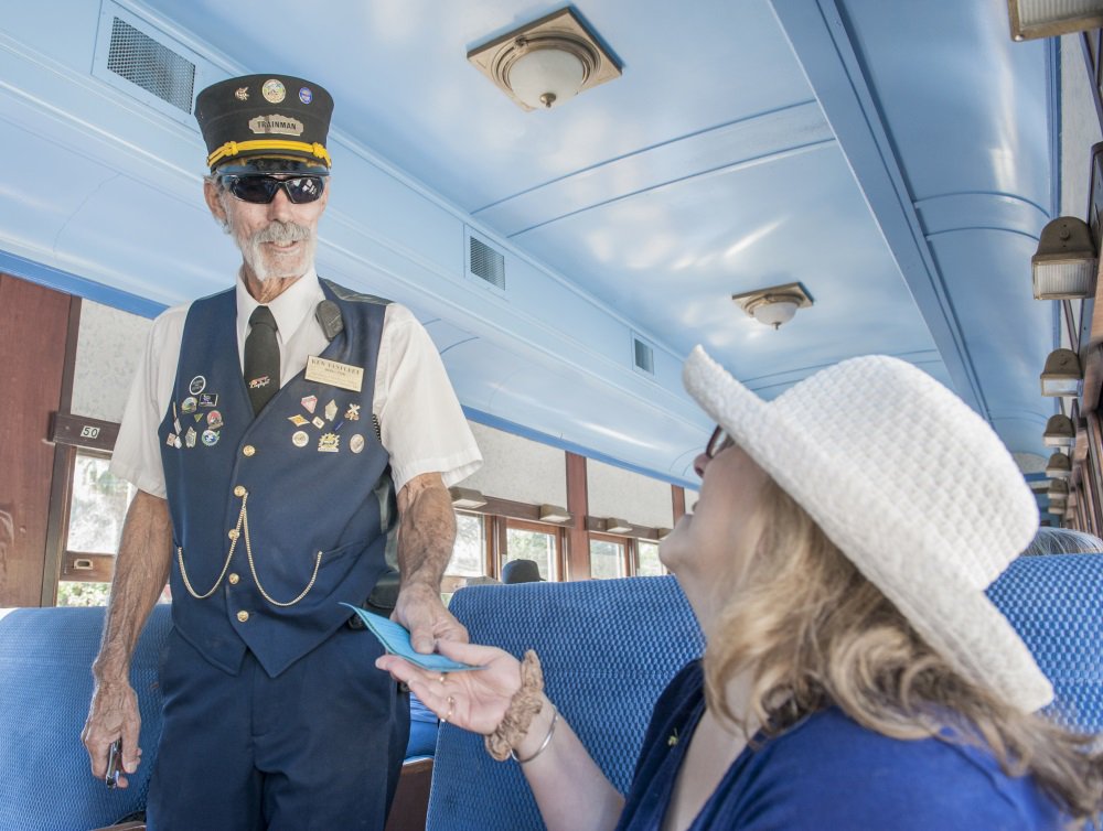 SeeSantaClarita's tweet photo. The conductor's collecting tickets! Be sure you've got yours for @FWRY's Beer, Wine &amp; Blues Train, rolling out this Saturday evening! @WolfCreekBrew @ReyesWinery #AllAboard #train #weekend #adventure https://t.co/WU2ZCE5Y3x https://t.co/u0YwGLZamw