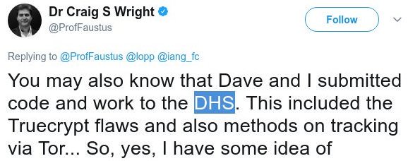 2) Did you know: Craig S Wright a.k.a. Faketoshi works with the Department of Homeland Security (DHS) on tracking users etc?