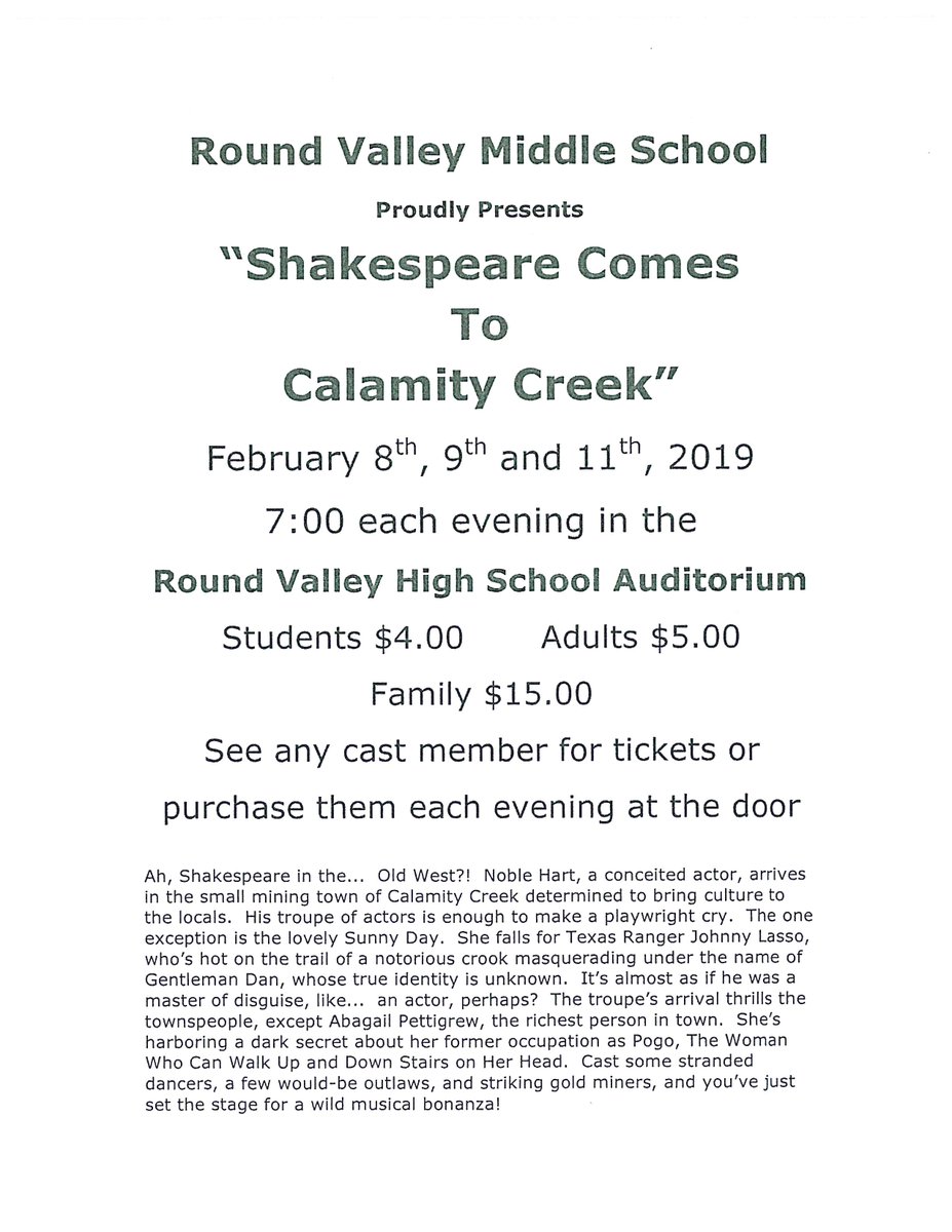rvusd's tweet photo. RVMS Presents "Shakespeare Comes to Calamity Creek" https://t.co/7Yq9GOadFc