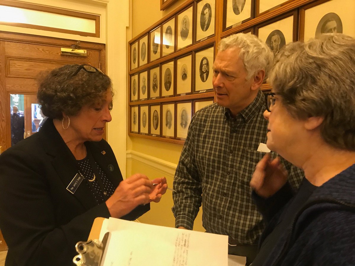 EngageWALDO's tweet photo. Engage Waldo members joined @mainepeople to lobby in Augusta today. Here speaking with our Representative Jan Dodge about the all important Earned Paid Sick Leave bill.

#mepolitics https://t.co/JlgMA8ohlQ