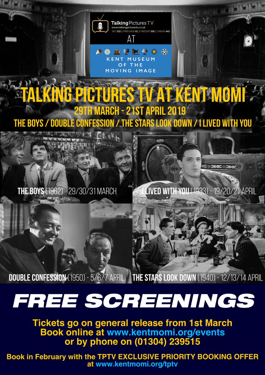 Fans of <a href="/TalkingPicsTV/">Talking Pictures TV</a> enjoy priority booking to 'Talking Pictures TV at Kent MOMI' throughout February when they pre-pay their visit to <a href="/Kent_MOMI/">Kent Museum of the Moving Image</a>’s exhibitions, the highlight of which is 'Passport to #Ealing: The Films and Their Posters, 1938-1958'. kentmomi.org/tptv