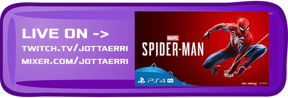 LIVE ON twitch.tv/jottaerri | mixer.com/jottaerri

@X3LGaming @Retweet_Twitch @TwitchSharing @TwitchTVOnline @TwitchTVGaming @ShoutGamers @TwitchRTCBot @HyperRTs @Relay_RTs #twitchtv #Gameplay @TwitchBR @WatchMixer #speedrun #SpiderManPS4