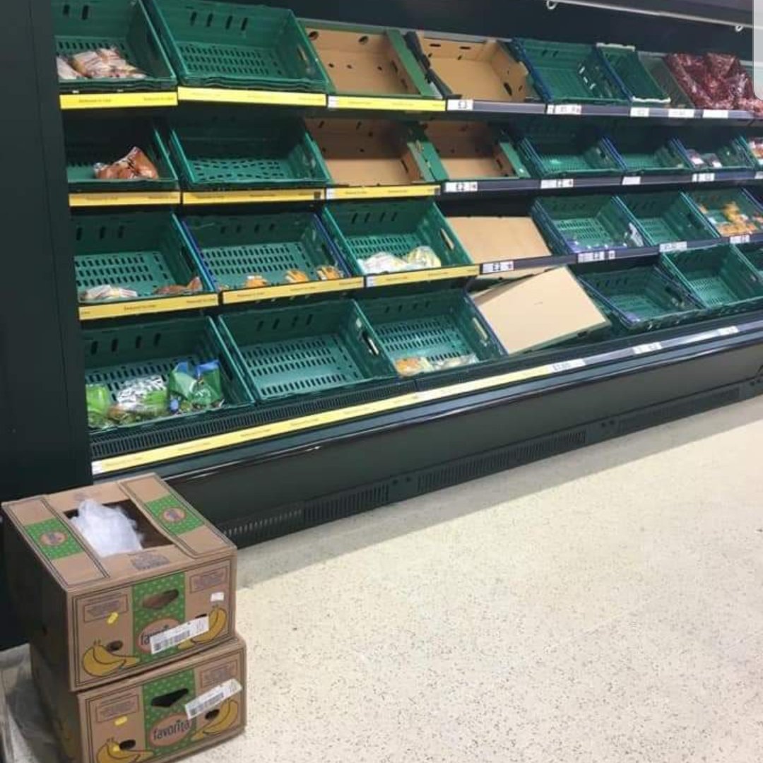 This is a supermarket in Dorset tonight - as panicked shoppers stockpile food - because of the threatened risk of three inches of snow. Bread ran out altogether. Sneer at No Deal contingency at your peril #bbcqt