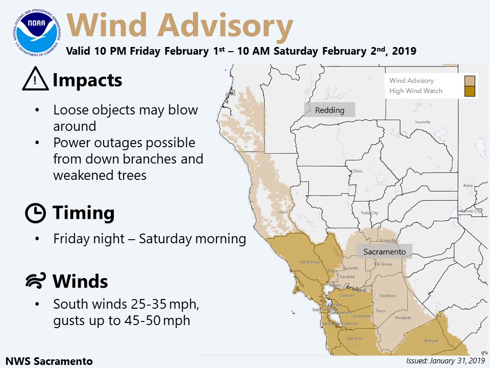 NWSSacramento's tweet image. Strong southerly winds are possible Friday night - Saturday morning with the first round of heavy precipitation. A Wind Advisory is in effect for the Central Valley for wind gusts up to 45-50 mph. #CAwx