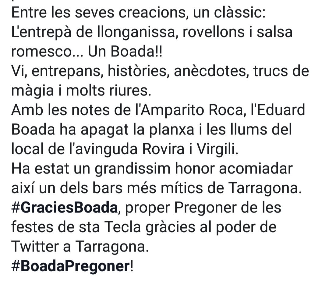JoanBoronat's tweet image. Res més a dir... #GraciesBoada!
Ja descomptem els dies per gaudir d&apos;un Pregó de Sta Tecla diferent. #BoadaPregoner!