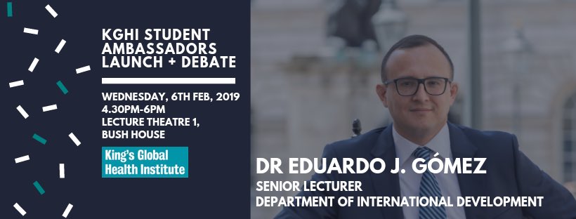 And our 3rd speaker for the debate — Dr <a href="/Eduardo_J_Gomez/">Eduardo J. Gomez</a>, Senior Lecturer at the Department of International Development at <a href="/KingsCollegeLon/">King's College London</a> #globalhealth #debate #kghi_amb
