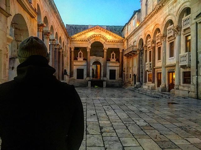 45degreessail's tweet photo. In summer there are crowds upon crowds all pushing through this square, everyone vying to capture on camera the history and beauty of Diocletian’s Palace. In winter it looks like this: Empty. Majestic. Echoey. In all seasons, Split is well worth a look #split #splitstarigrad… https://t.co/sli5XZIr6z