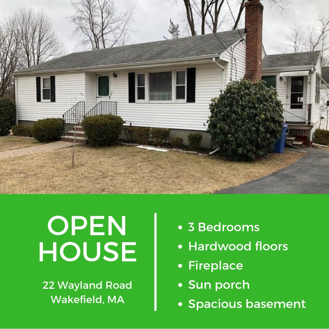 northruprealtor's tweet photo. OPEN HOUSE - Sat., 2/2 and Sun., 2/3 | 1:00 - 2:30 p.m. | 22 Wayland Rd., #WakefieldMA | $490,900 3 BR Ranch. Fireplace in LR, hardwood floors, sun porch, and spacious basement. Come see! https://t.co/oKibWQJSbI #OpenHouse #RealEstate #NorthShoreMA https://t.co/qxXxn0aO2X