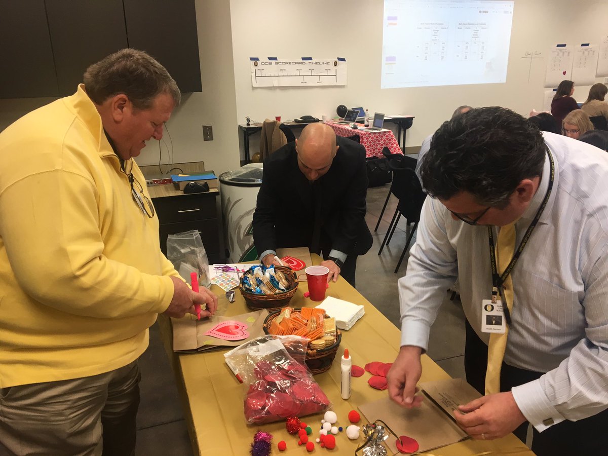 GoodwinKhristie's tweet photo. CIP team creating special valentines to celebrate evidence of growth and our principals decorating their school’s valentines bags to exchange valentine cards across schools. #ocscip #connect #GoBigO https://t.co/m8Yh9tUUrG
