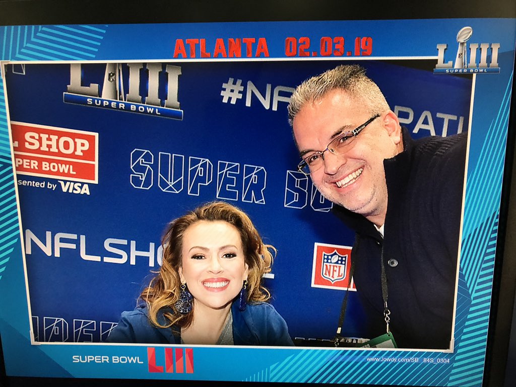 A yearly tradition when I work at The Super Bowl is to take a break to go see <a href="/Alyssa_Milano/">Alyssa Milano</a> when she has an appearance for <a href="/TouchByAM/">TouchByAM</a>. Always great to see you, Alyssa! Thank you also for EVERYTHING you are doing to try to help our country! 🤗