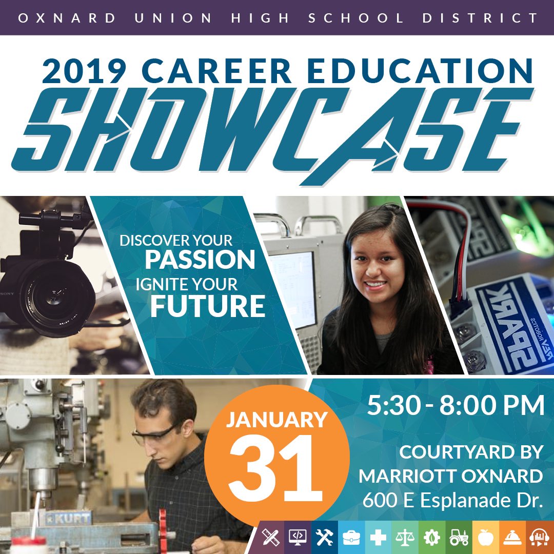 OUHSD_CE's tweet photo. TONIGHT @ 5:30pm please come and join us for today’s Career Education Showcase! #ouhsd #career #education #showcase #oxnardsd #huenemesd #somissd #riosd #oceanviewsd #mesaunionsd #pleasantvalleysd https://t.co/QvFXXn2A3o