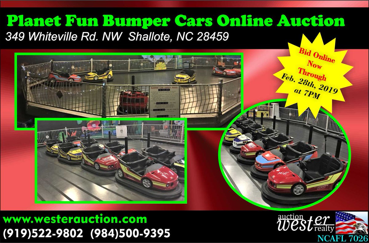 ncauctions's tweet photo. Check out our latest Auction! Bid Online now through Feb. 28th beginning at 10AM.  Visit https://t.co/Bgr1xjp7EY for details.  Or call 919-522-9802 Wester Auction &amp; Realty, Inc. NCAFL 7026 Bumper Car Business Online Auction - https://t.co/huF7sm1D9N https://t.co/odS7Yyxrwl