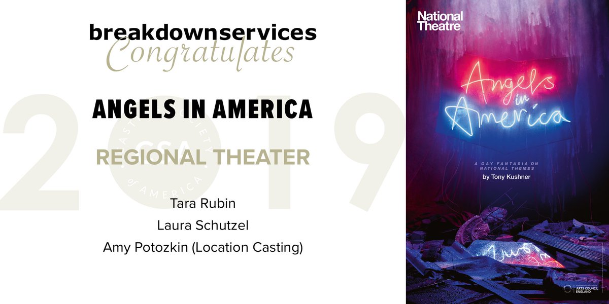 .@breakdownsvs Congratulates @tararubincast, #LauraSchutzel & #AmyPotozkin on the @CSACasting #ArtiosAward #RegionalTheatre for #AngelsInAmerica! #ArtiosAwards2019