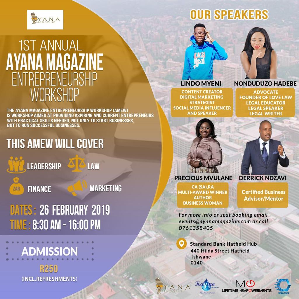 AnastasiMokgobu's tweet photo. Attentionπ’π’
We are giving away The Essential Finance Handbook for Entrepreneurs, by Precious Mvulane (Our Finance Speaker) to everyone who book a seat to the #AMEW2019
Send an email to events@ayanamagazine.com to book a seat .
Limited seats available!!! https://t.co/gXuZ9fjWtJ