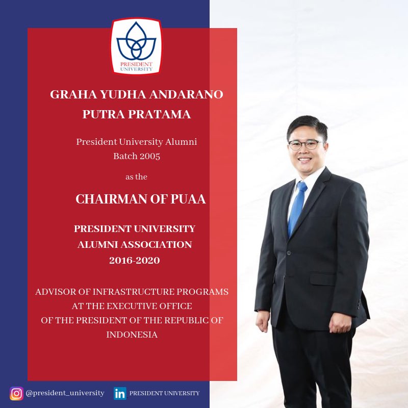 It is our pleasure to introduce you to our chairman of PUAA, Graha Yudha.  

He plans to empahasis on alumni engagament, finding additional benefits to provide to PresUniv alumni network and expanding career and industry support to alumni.

#presidentuniversity #presuniv #alumni