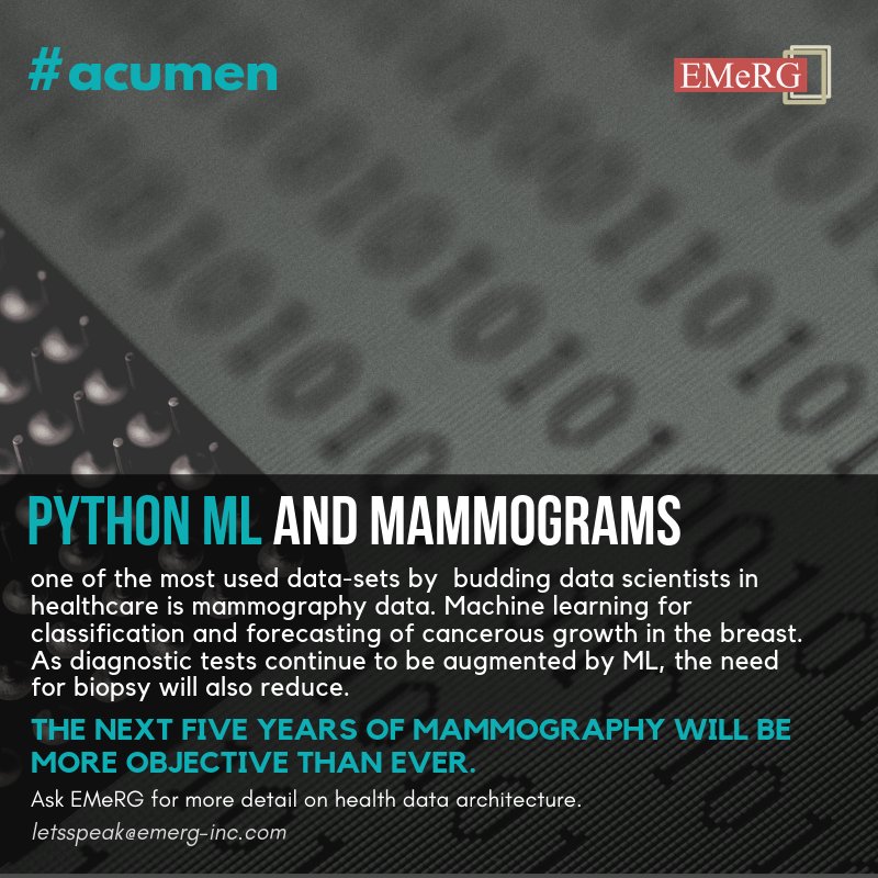 EMeRG_MedTech's tweet image. Masked #mammogram data-sets seem to be extremely popular with young data scientists and developers. The number of tests run with #PythonML on mammography data keeps growing everyday. #machinelearning #datascience #Python #breastcancer #oncology #medtech #acumen #healthdata