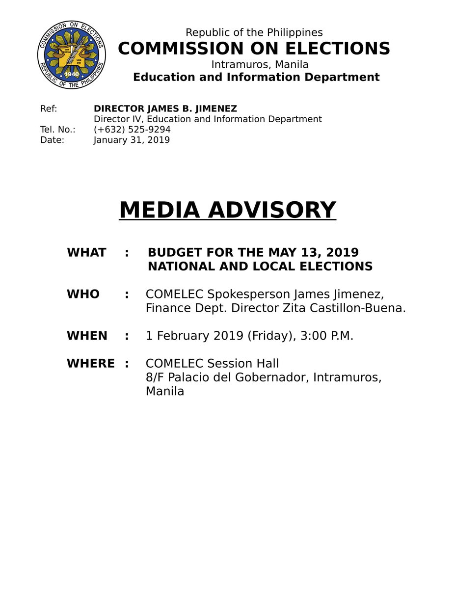 Walkah_Walkah's tweet photo. FYI: Media Advisory @COMELEC @jabjimenez https://t.co/Rn6eWimqCo
