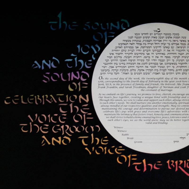 A new and exciting papercut from Ruth Stern Warzecha. This famous quote is very popular in Jewish weddings, in Hebrew it is "Kol Sasson V'Kol Simcha, Kol Chatan V'Kol Kallah." How beautiful is the multi-color touch??