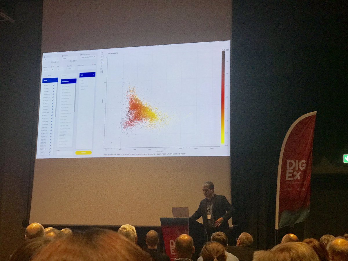 Larseneirik's tweet photo. @OikonomouDimi Demonstrating EarthNET live on stage at #DigEx2019. From core and wireline logs to seismic and rock-property cubes in the browser. #CloudComputing https://t.co/Kf5IqA34Tq