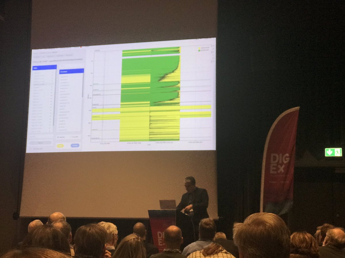 Larseneirik's tweet photo. @OikonomouDimi Demonstrating EarthNET live on stage at #DigEx2019. From core and wireline logs to seismic and rock-property cubes in the browser. #CloudComputing https://t.co/Kf5IqA34Tq