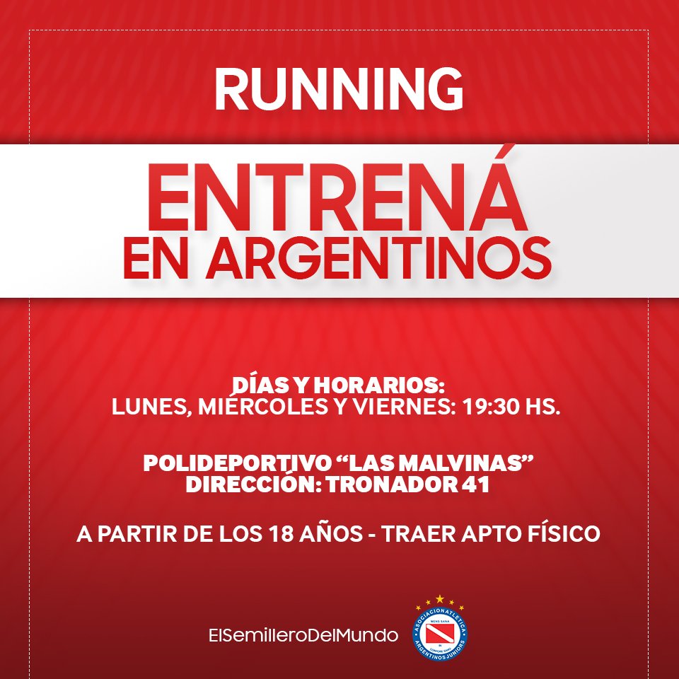 AAAJoficial's tweet image. #AAAJ 👟 Sumate a entrenar con algo más que un #RunningTeam.
¡El @AAAJRunning te espera! 😉 argentinosjuniors.com.ar/noticias/depor… #Deportes #ElSemilleroDelMundo #Salud