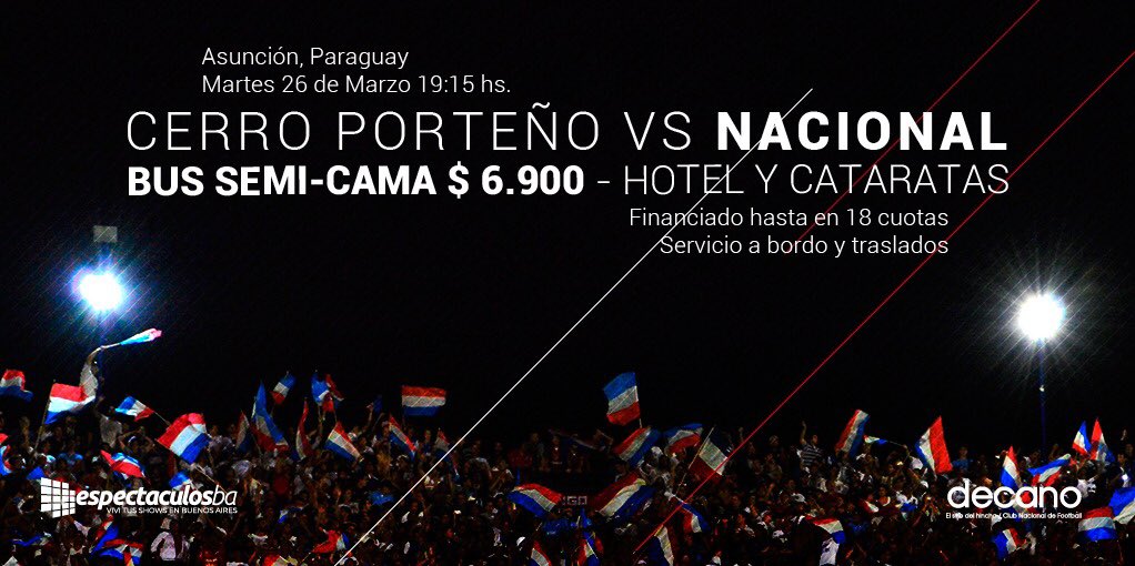 decanocom's tweet photo. SORTEO | #Decano20Años Te regalamos pasaje, hotel, paseo a cataratas y entrada para ver a Nacional en Paraguay. Para participar tenés que seguirnos y retuitear este post. Info del viaje: https://t.co/o3DNfkXFWF / Consultas: 095 690 806. Promo gentileza de @Espectaculos_BA https://t.co/k0YPv87qiG