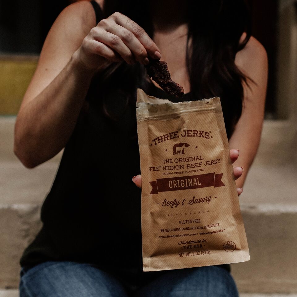 ThreeJerksJerky's tweet photo. One word: Irresistible. Tap the link in our bio and enter your location to find our delicious jerky nearby. #ThreeJerksJerky #FiletAllDay https://t.co/R9kaKOaLK0