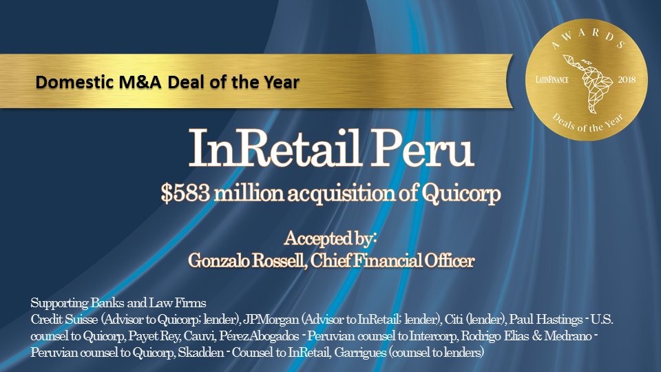 LatinFinance's tweet photo. Domestic M&amp;A Deal of the Year:

InRetail 

More info: https://t.co/5Dg6V0Argm #DOTY2018 https://t.co/WtwJYBst0K