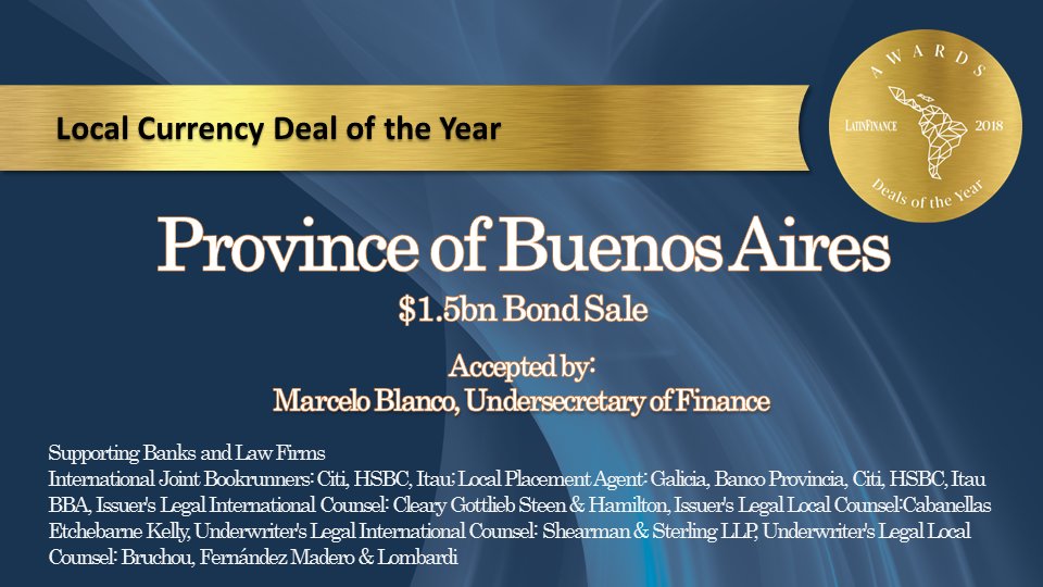 LatinFinance's tweet photo. @pagseguro_info Local Currency Deal of the Year:

Province of Buenos Aires 

More info: https://t.co/RAT9Lq7uSi #DOTY2018 https://t.co/hAQOMg8Ke5