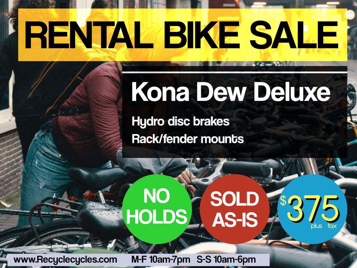 recycledcycles's tweet photo. BUT NOT ONLY THE MOUNTAIN BIKES, HYBRIDS TOO!
We are also selling off our rental fleet of Kona Dew deluxe bikes! These bikes have been well loved and are perfect for anybody looking for a mid-range commuter, at a entry-level price!

-$375 plus tax
-NO HOLDS
-Sold as-is https://t.co/6EgYfM9kKB