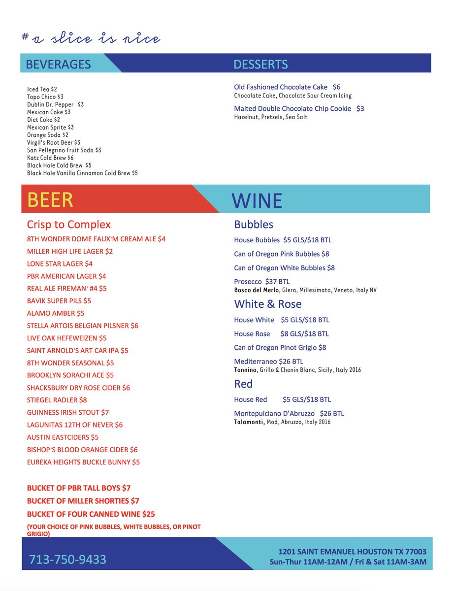 There's a whole lot to love on our menu, y'all. In case you haven't seen it in a while, here it goes. #houston #pizza #vinnysasliceisnice #agricolehospitality