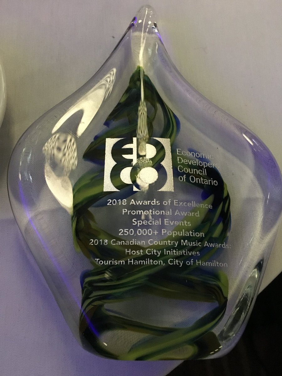TourismHamilton's tweet photo. Everythingโs coming up Tourism Hamilton! Pleased to announce we won a 2018 @edco1edco award for the @CCMAofficial . Canโt wait to welcome them back in 2020 ๐๐๐ https://t.co/lkmqyj0EJX