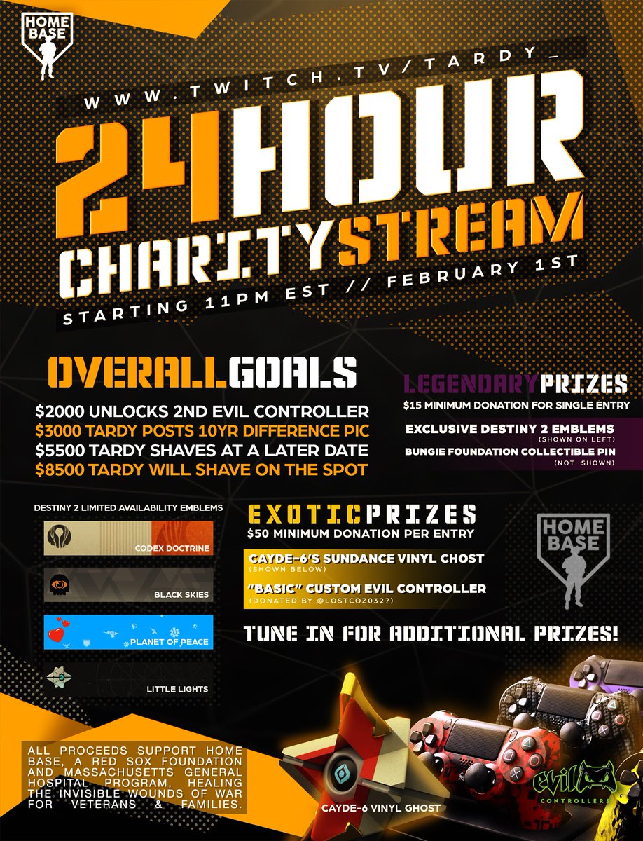 Hey everyone, quick reminder that tomorrow night, Friday, Feb 1 at 11 PM EST we will begin our yearly 24 hour charity stream supporting <a href="/homebaseprogram/">Home Base</a>   Come hang out, tell your friends, lurk, chat, donate, every little bit helps.   Thank you for your support and the RT.