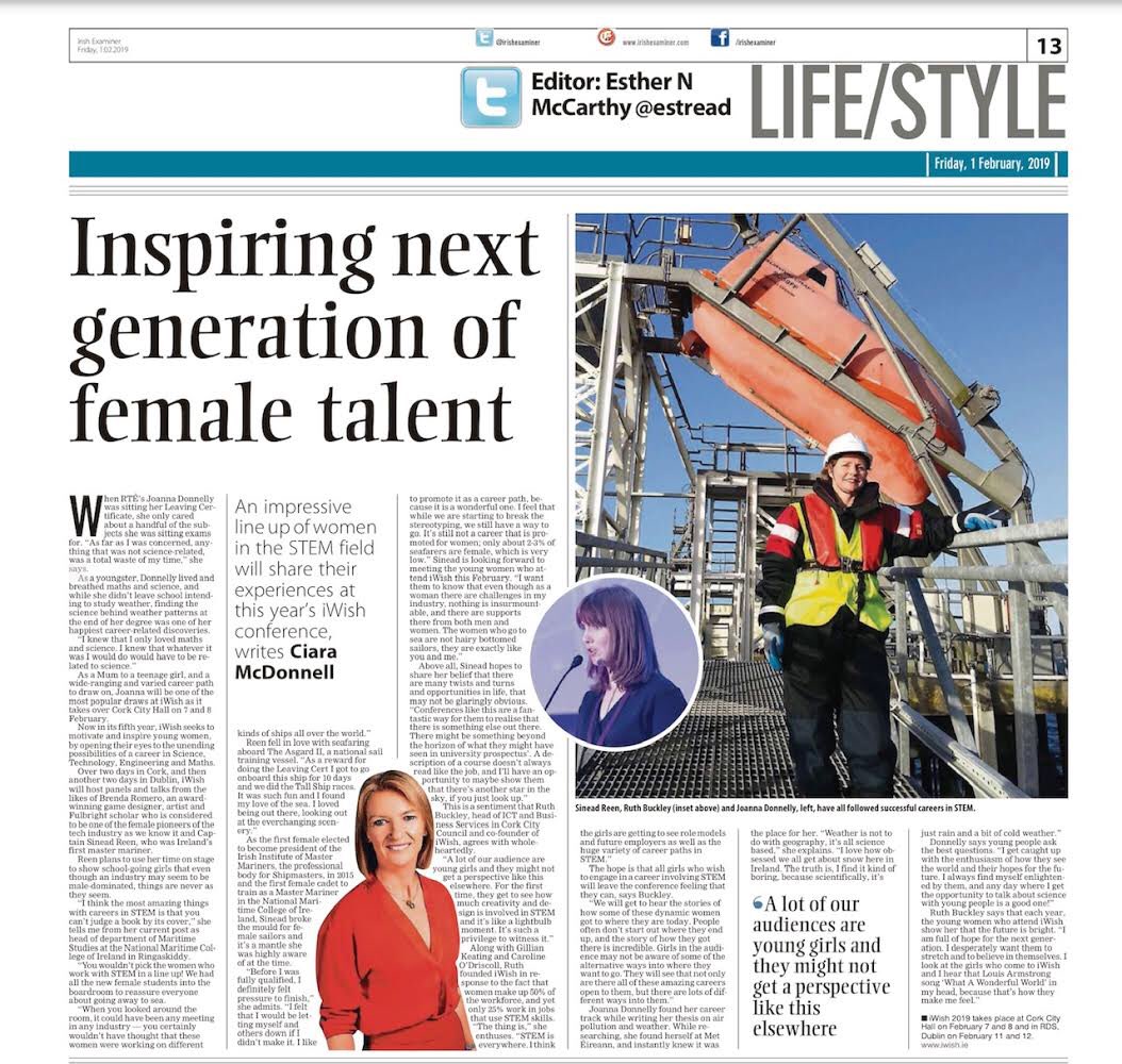 inspiring the next generation of female talent - Ireland first female mariner Cpt Sinead Reen, <a href="/JoannaDonnellyL/">Joanna Donnelly</a> <a href="/RuthBuckley18/">Ruth Buckley</a> <a href="/GillianKeating3/">Gillian Keating</a> <a href="/Cmodriscoll/">Caroline O' Driscoll</a> #iwish19 Only 6 days to go!