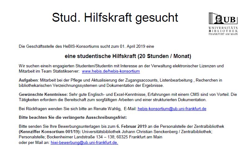 Studentische Hilfskraft an der #ubffm der <a href="/goetheuni/">Goethe-Universität</a> gesucht, Bewerbungsfrist verlängert bis 6.2.: goethe.link/ubjobs25 #jobs