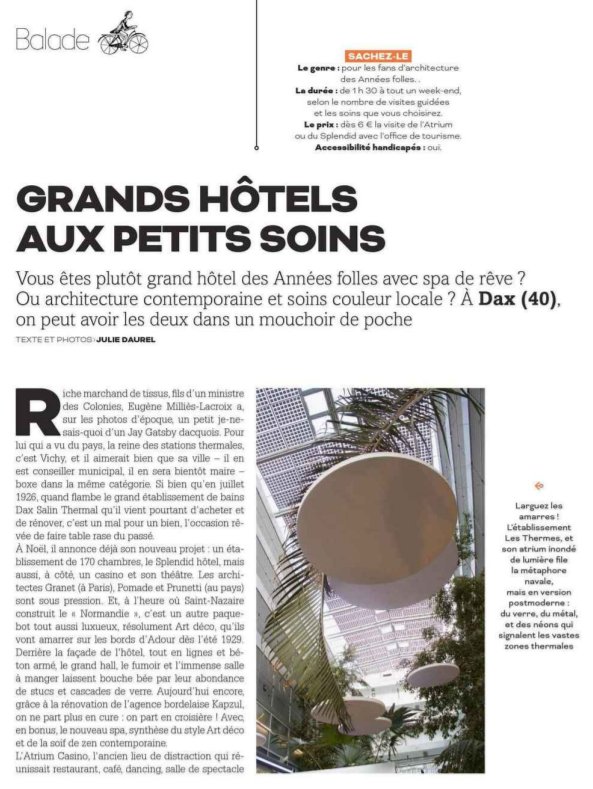 lesthermes_dax's tweet photo. Notre établissement et notre voisin le #Splendid sont à l'honneur dans @sudouest le Mag du 26 janvier dernier.
Merci à Julie Daurel qui est venue tester nos #Thermes !📰😌
#Thermalisme #Dax https://t.co/QkIumyNdOm