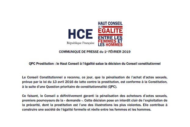 HCEfh's tweet photo. [CP 📢] QPC Prostitution : le Haut Conseil à l’égalité salue la décision du Conseil constitutionnel. Cette décision pose un interdit clair de l’exploitation de la précarité, dont la prostitution est l’une des illustrations les plus violentes. https://t.co/WU6sPXXCMk