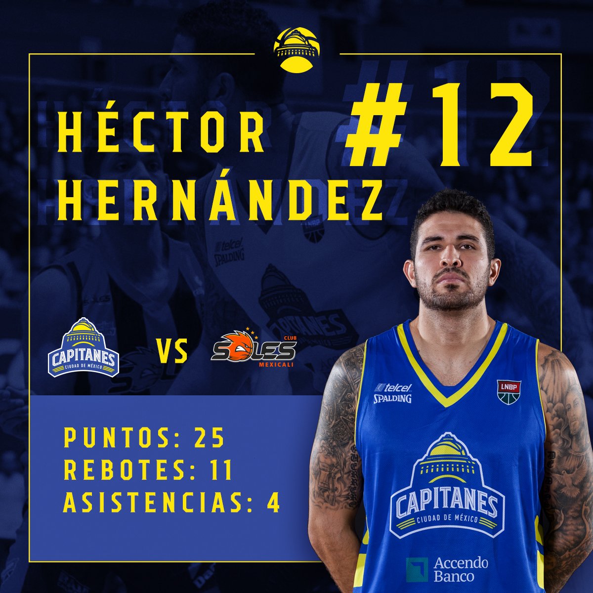 CapitanesCDMX's tweet photo. .@12HHHernandez es el jugador del partido de esta noche. 
#YoSoyCapitán https://t.co/yA4SVe5dek