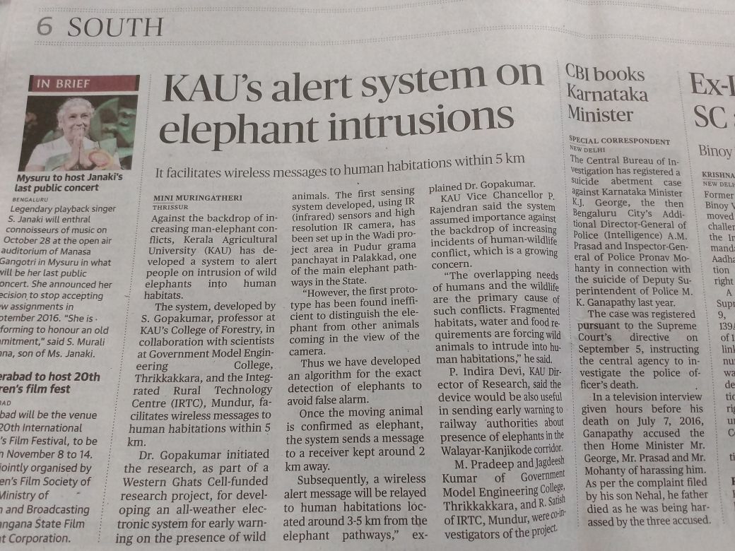 Wow! Round the clock surveillance through intelligent cameras on towers! Thanks @Dr_RajeshGopal jee. Have been trying to convince who-is-who here to give #ArtificialIntelligence a chance in mitigating #Humanwildlifeconflicts #KAU  #elephant