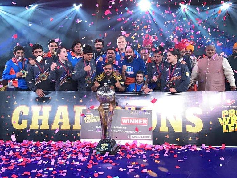 Catch some glimpses of our winning moment at <a href="/Official_PWL/">Pro Wrestling League</a> season 4.
We are the champions! 
#HaryanaHammers #FightHardFearNothing #PWL4 #wrestling #winners