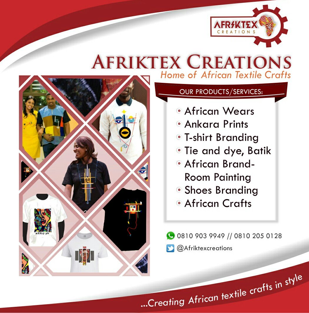 Khemiewears's tweet photo. @DrMike_adenuga We are Afriktex creations, we make use of elements of African culture to make designs to brand items #TheBusinessThread https://t.co/Ua2o5fqeFT